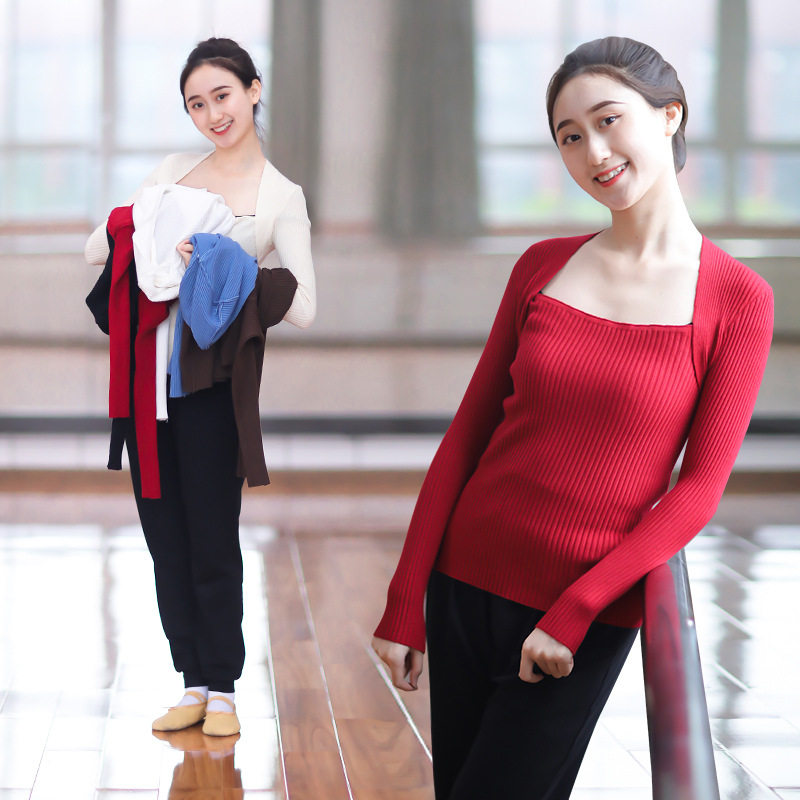 舞蹈练功服女毛衣成人显瘦芭蕾基训服装长袖保暖针织外套上衣秋冬