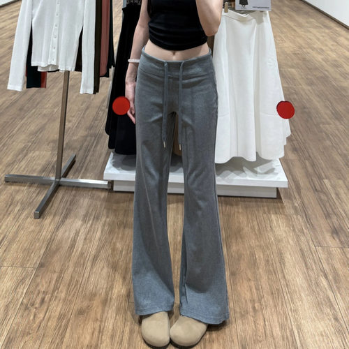 纯棉灰色微喇运动裤女春夏季新款高腰垂感小个子休闲直筒阔腿裤子