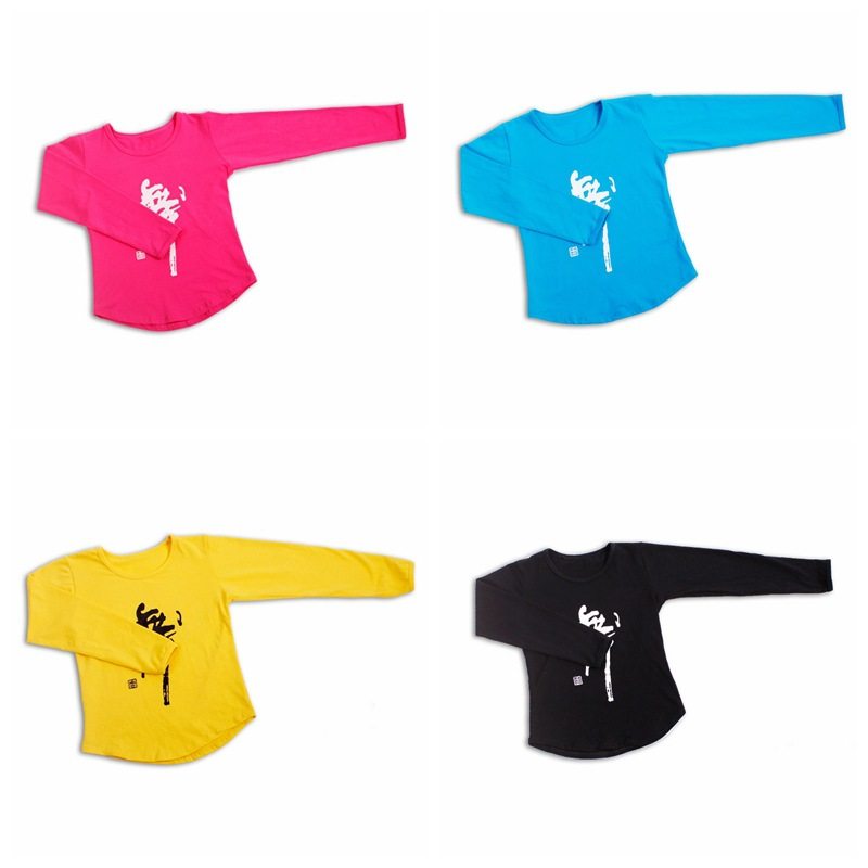 纯棉儿童舞蹈练功服套装春秋长袖拉丁体操裤女圆领长袖舞字衣批发