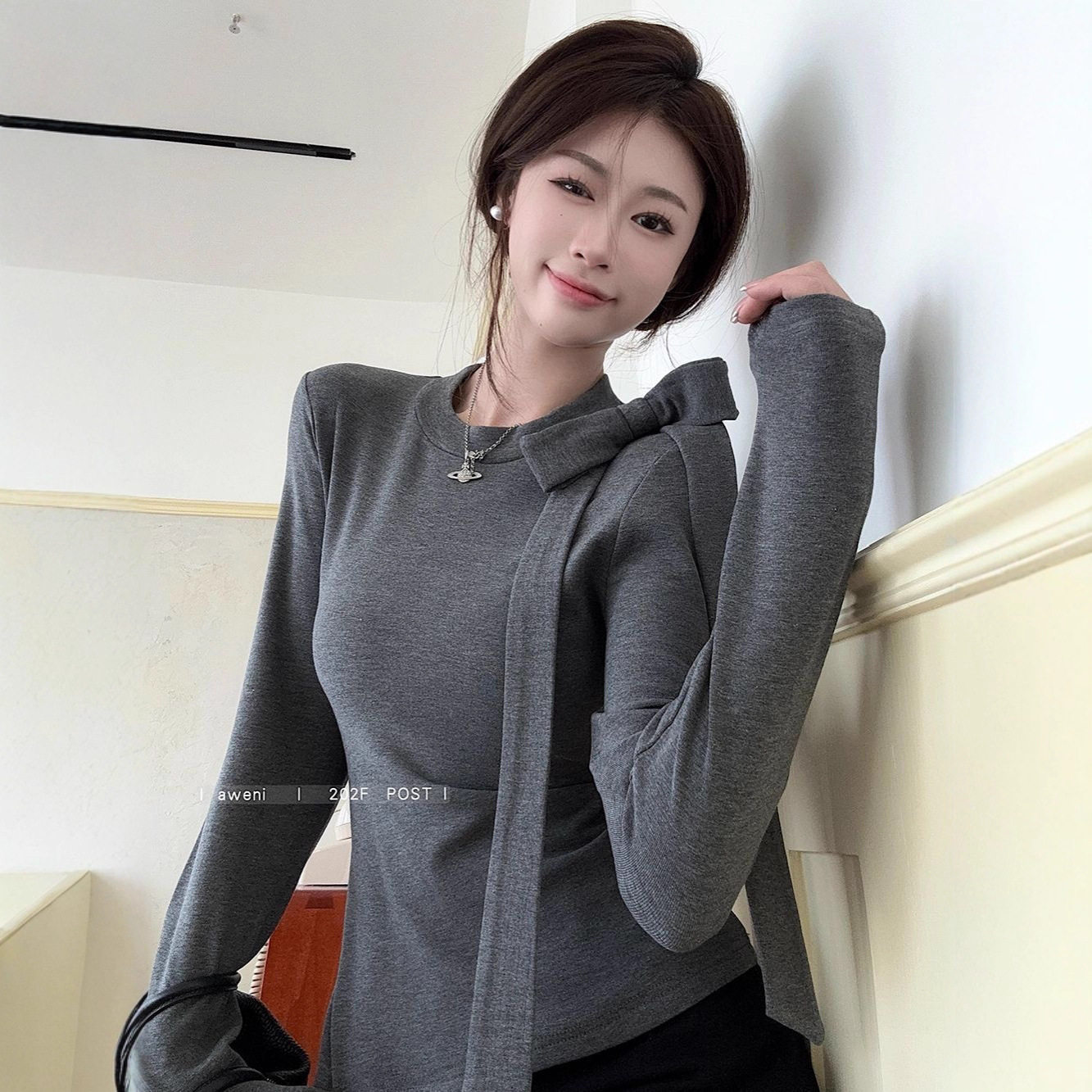 韩系叠穿波点吊带连衣裙蝴蝶结气质打底衫女2025冬季新款时尚套装