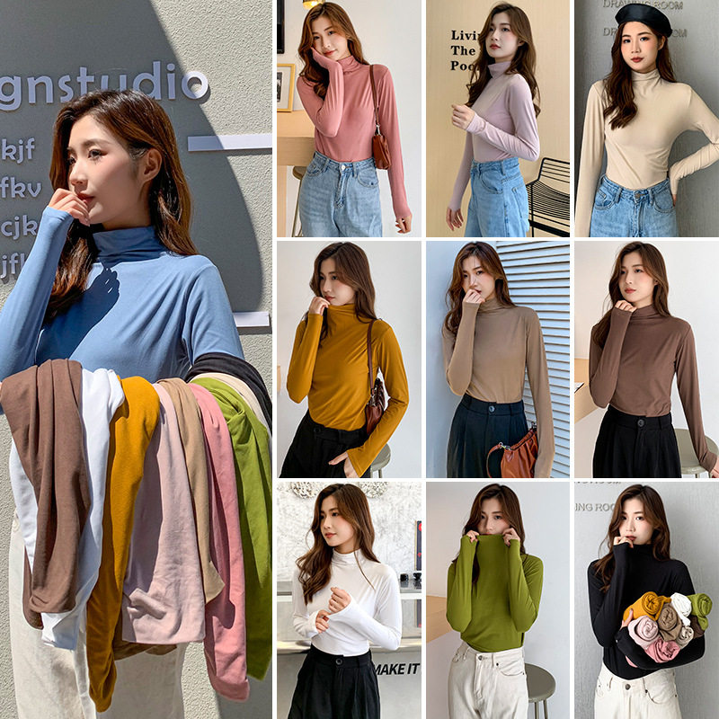 莫代尔打底衫女长袖t恤半高领春秋冬2025新黑色内搭洋气紧身上衣