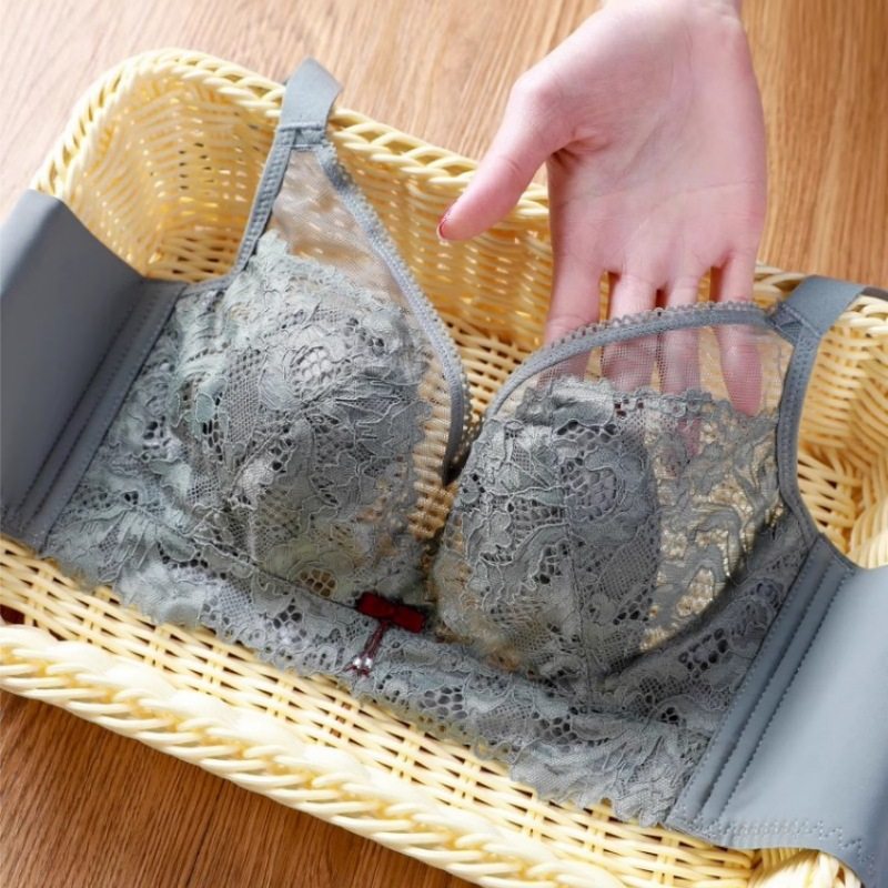 性感蕾丝无海绵大码无钢圈内衣女超薄杯收副乳聚拢大胸显小文胸罩