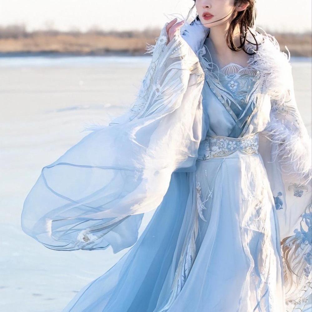 魏晋风汉服女月莲南北朝大袖襦汉服齐腰重工刺绣春秋款全套大袖衫