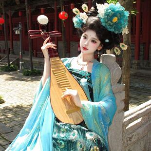 汉服雀翎倾国复原唐制风显少女春夏披帛齐胸大袖2026新款套装