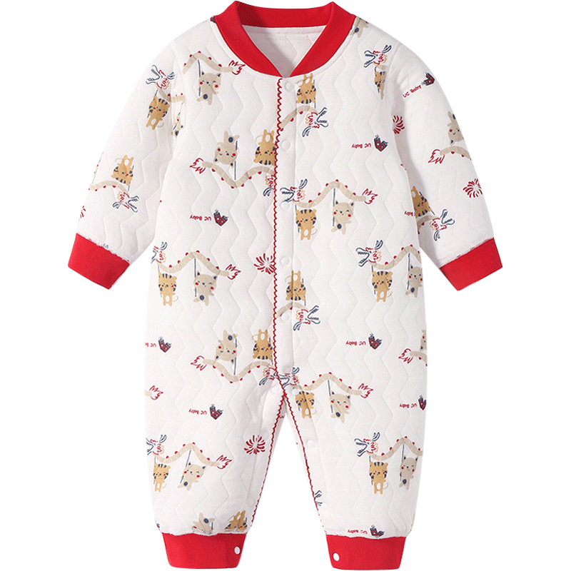 1夹棉婴儿衣服满月连体衣百天秋1