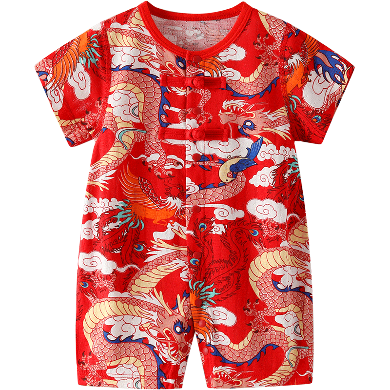 周岁礼服男宝夏季连体衣宝宝百天衣服婴儿满月唐装哈衣中国风套装