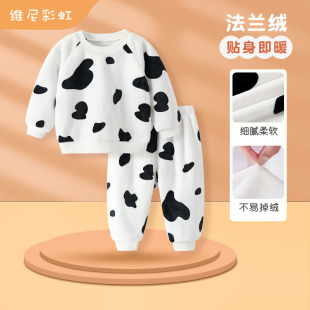 儿童法兰绒睡衣婴儿秋冬季款宝宝加厚卡通男童珊瑚绒家居服套装女