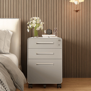 钢制床头柜简约现代奶油风带锁储物柜家用卧室铁艺收纳柜小
