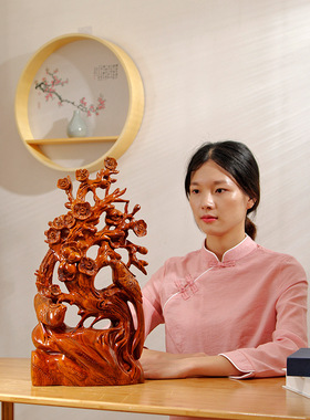 花梨木雕刻喜上眉梢根雕摆件红木工艺品家居客厅装饰开业乔迁