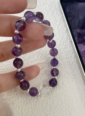 S925纯银紫气东来紫水晶好运手链串女银珠首饰新款秋冬ins小众