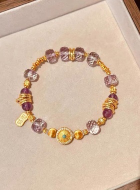 「九离紫火」九离紫火串珠手链古法黄金色紫气东来紫水晶串珠手串