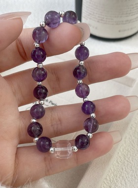 S925纯银紫气东来紫水晶好运手链串女银珠首饰新款秋冬ins小众