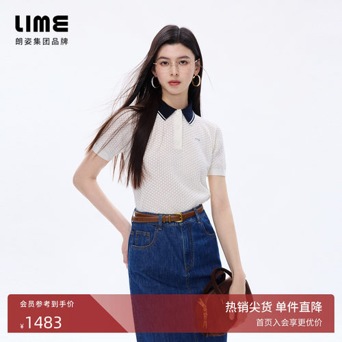 【商场同款】朗姿LIME莱茵Polo领短袖镂空针织衫miu系26春夏新款