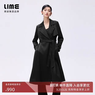 朗姿 LIME莱茵优雅双排扣大翻领风衣外套黑金logo扣饰26年春新款