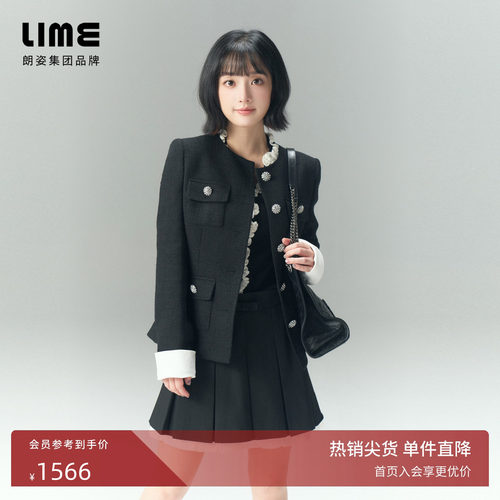 【祝绪丹同款】朗姿集团LIME莱茵粗花呢短款上衣圆领收腰冬新