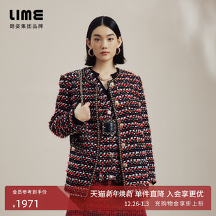 LIME莱茵轻奢千金风羊毛混纺粗花呢短上衣秋H版 型宽松复古外套