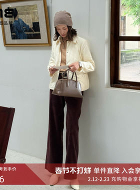 朗姿集团LIME莱茵复古灯芯绒直筒休闲裤深棕色25秋新款棉质弹力裤