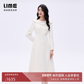 朗姿 LIME莱茵小香风不对称一字翻领连衣裙A字裙滴油扣饰26春新款