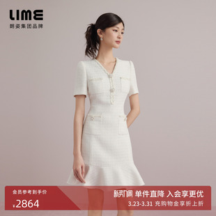 粗花呢连衣裙白色LMGC7ACOP802