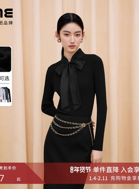 朗姿LIME莱茵飘带领气质蝴蝶结针织打底秋冬新款修身长袖显瘦毛衫