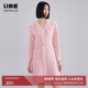 LIME莱茵新款 针织连衣裙桃粉色V领气质优雅小香风收腰裙