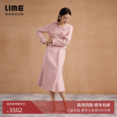 新款 朗姿集团圆领微鱼尾裙摆斜门禁连衣裙石盐粉法式 小香风25冬季