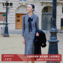 新款 朗姿 LIME莱茵千金风翻领撞色蝴蝶结飘带连衣裙鱼尾收腰修身