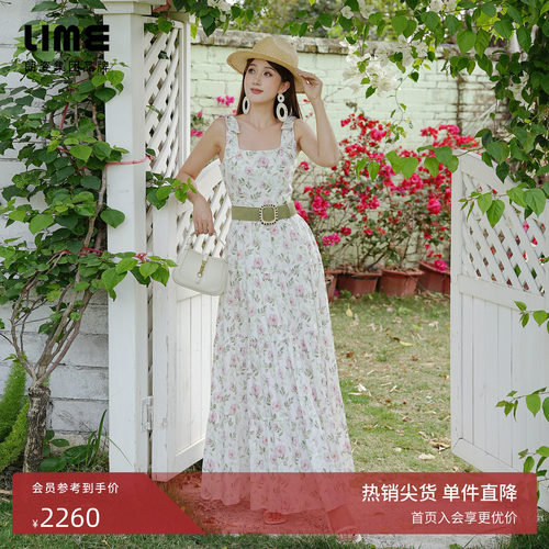 【莱茵高端系列】liberty棉印花碎花方领连衣裙长裙2026年夏新款