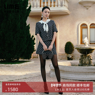 【吉娜同款】朗姿集团LIME莱茵蝴蝶结LOGO印花格纹图案短裤25夏