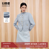 朗姿 LIME莱茵羊绒羊毛双面呢短大衣简约圆领小香风配金色扣新款