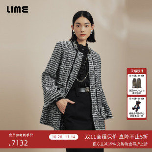 LIME莱茵高定法式 优雅小香风粗花呢中长大衣冬宽松直筒H型外套