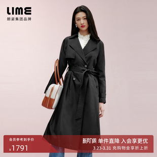 型腰带装 H版 饰外套 新款 LIME莱茵高级简约翻领设计风衣黑色25春季