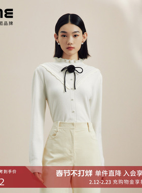 LIME莱茵半高领花边领针织套头衫秋冬新款显瘦百搭蝴蝶结羊毛衫