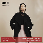 LIME莱茵斗篷式 双面呢短大衣黑色秋冬新款 廓形羊毛绒混纺外套