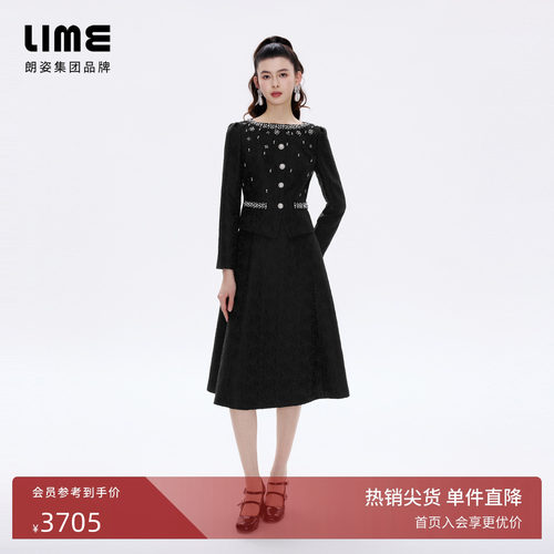 【商场同款】朗姿/LIME莱茵优雅连衣裙假两件重工钻饰26年春新款