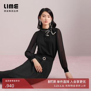 新款 朗姿集团LIME莱茵针织套头衫 黑色优雅气质羊毛蝴蝶结25年秋季