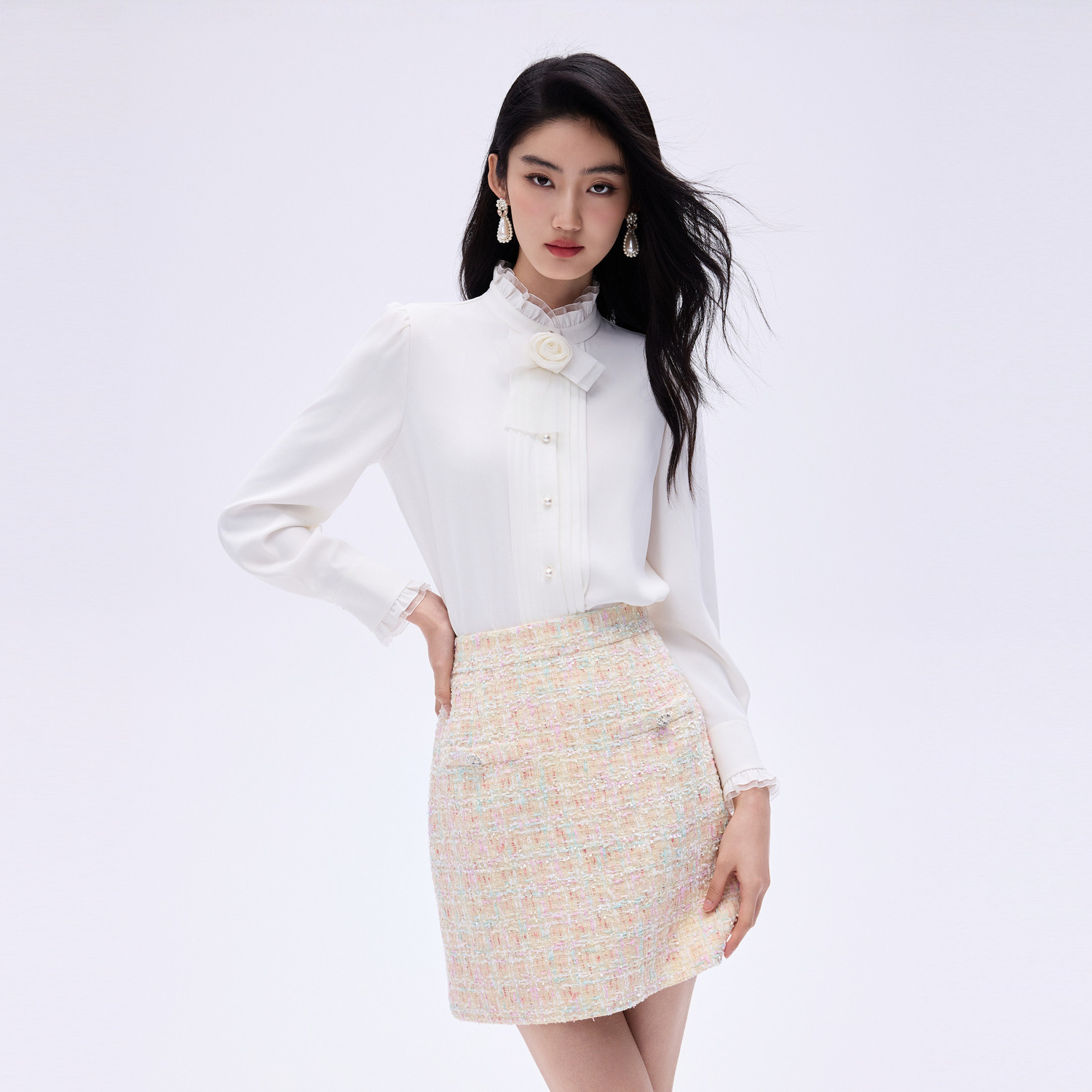 朗姿/LIME莱茵优雅小立领可拆卸领花衬衫压褶工艺浪漫26年春新款,女装/女士精品,衬衫,淘宝优惠券,粉丝福利购,淘宝优惠卷