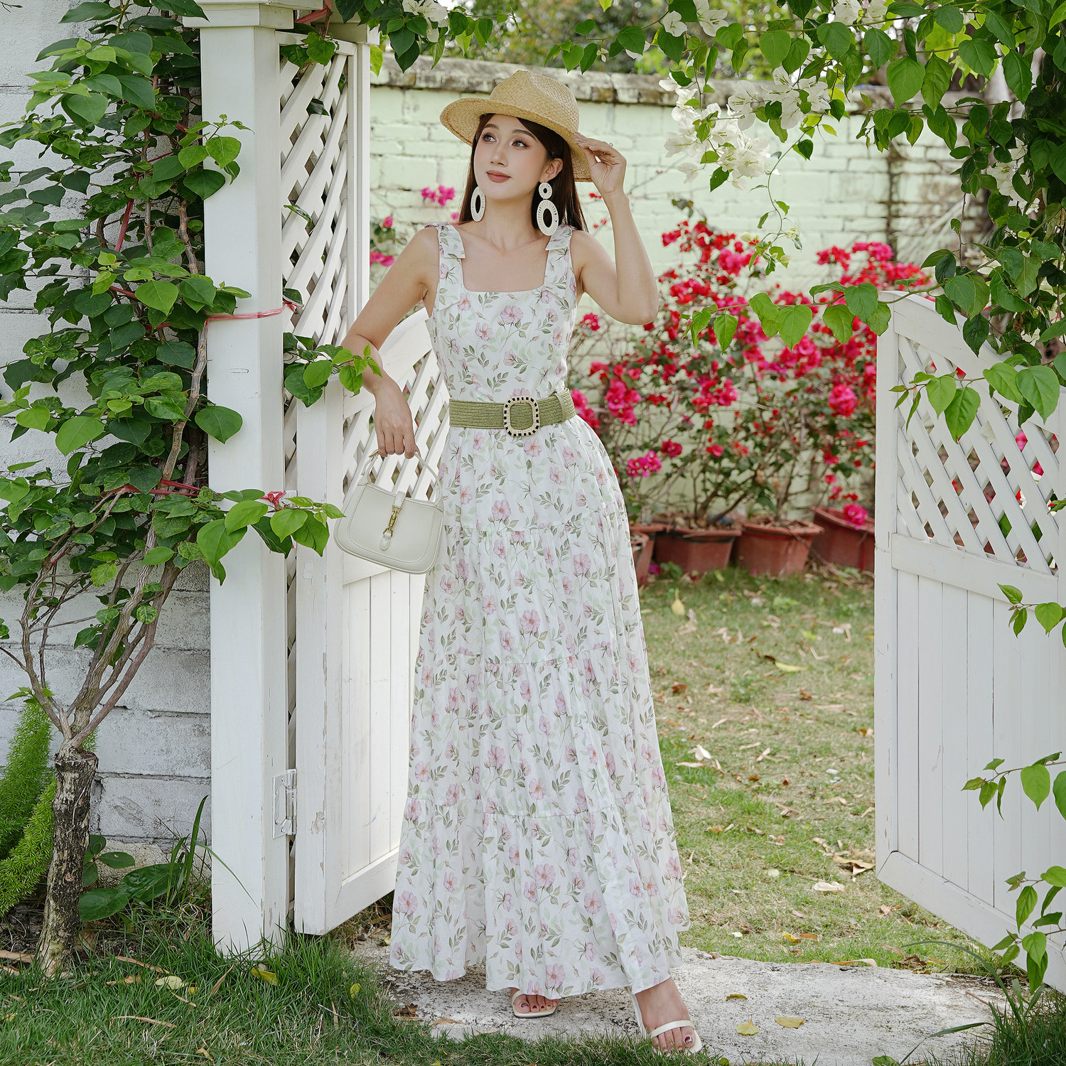 【莱茵高端系列】liberty棉印花碎花方领连衣裙长裙2026年夏新款