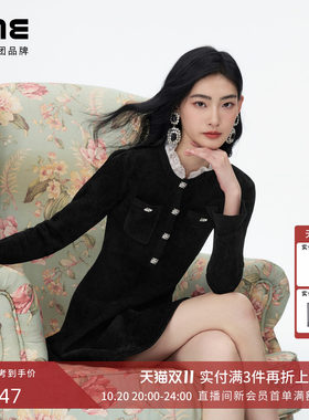 朗姿/LIME莱茵丝绒纱复古甜美小香风针织连衣裙约会2026冬季新款