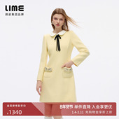 祝绪丹同款 朗姿集团LIME莱茵小香风减龄彼得潘领收腰连衣裙