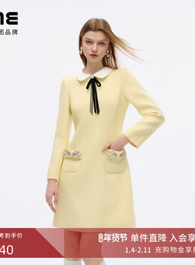 【祝绪丹同款】朗姿集团LIME莱茵翻领撞色微收腰连衣裙法式25冬新