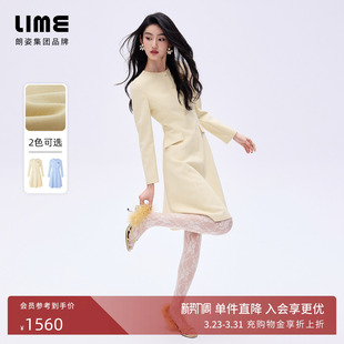 连衣裙优雅风26年春新款 朗姿 LIME莱茵山茶花链珠收腰圆领长袖