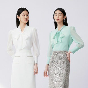 2024秋季 爆款 LIME莱茵飘带领设计感套头衫 新款 长袖 通勤优雅女衬衫