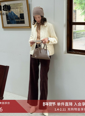 朗姿集团LIME莱茵复古灯芯绒直筒休闲裤深棕色25秋新款棉质弹力裤