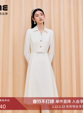 朗姿集团LIME莱茵翻领复古收腰小香风连衣裙高级感长裙25秋冬新款