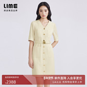 LIME莱茵年春夏新款 连衣裙V领收腰小香风法式 优雅裙高级设计感