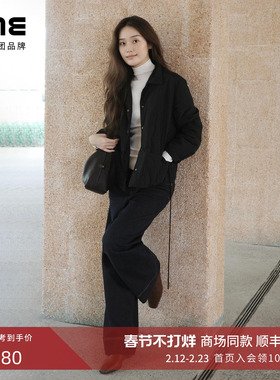 朗姿集团LIME莱茵高腰阔腿牛仔裤子藏蓝色休闲简约风25冬季新款女