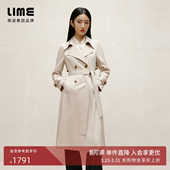 朗姿集团LIME莱茵翻驳领收腰风衣25春浅米色法式 优雅长外套