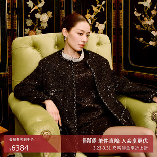 LIME莱茵羊毛混纺银粗格纹中长大衣小香风优雅25冬新 吉娜同款