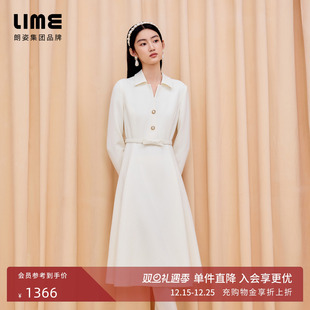 朗姿集团LIME莱茵翻领复古收腰小香风连衣裙高级感长裙25秋冬新款